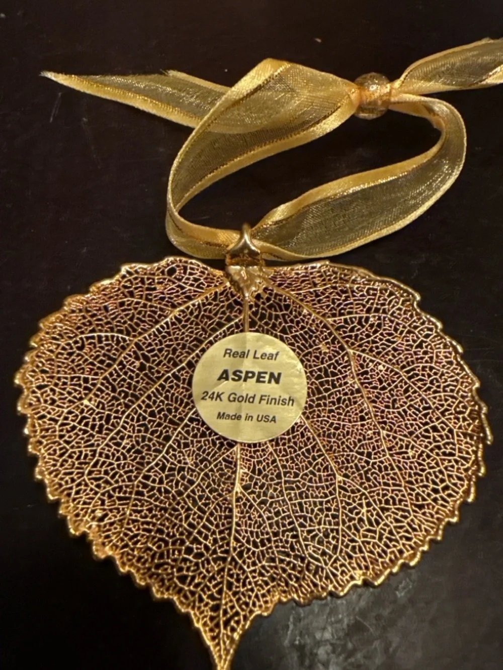 Real Aspen Leaf 24K Gold Finish Ornament USA Nature Skeleton Leaf 90’s Decor